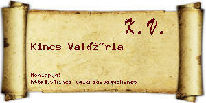 Kincs Valéria névjegykártya